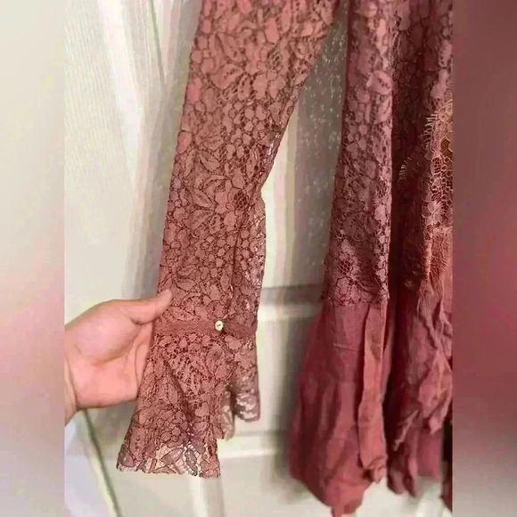 Free People Lace Top Tunic Mini Dress. Secret Origins Dusty Mauve Size M - Picture 6 of 7